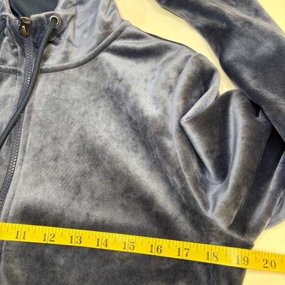 Time & Tru Velour Full Zip Hooded Sweater Womens Sz Small (4-6) Blue Glam Comfy - Picture 5 of 7